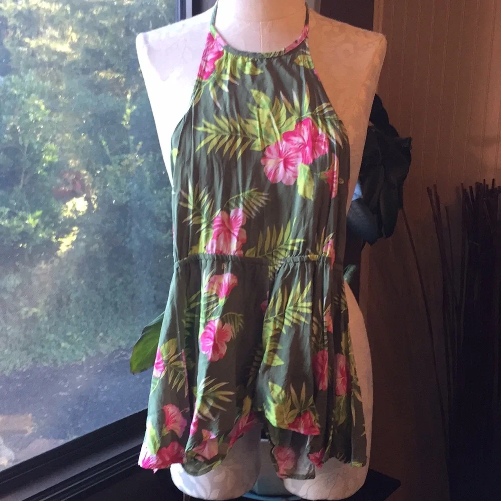 The Children’s place romper pink flower and green leaf design size small